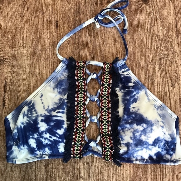 Altar’d State High Neck Blue Tie Dye Bikini Top - Picture 3 of 6